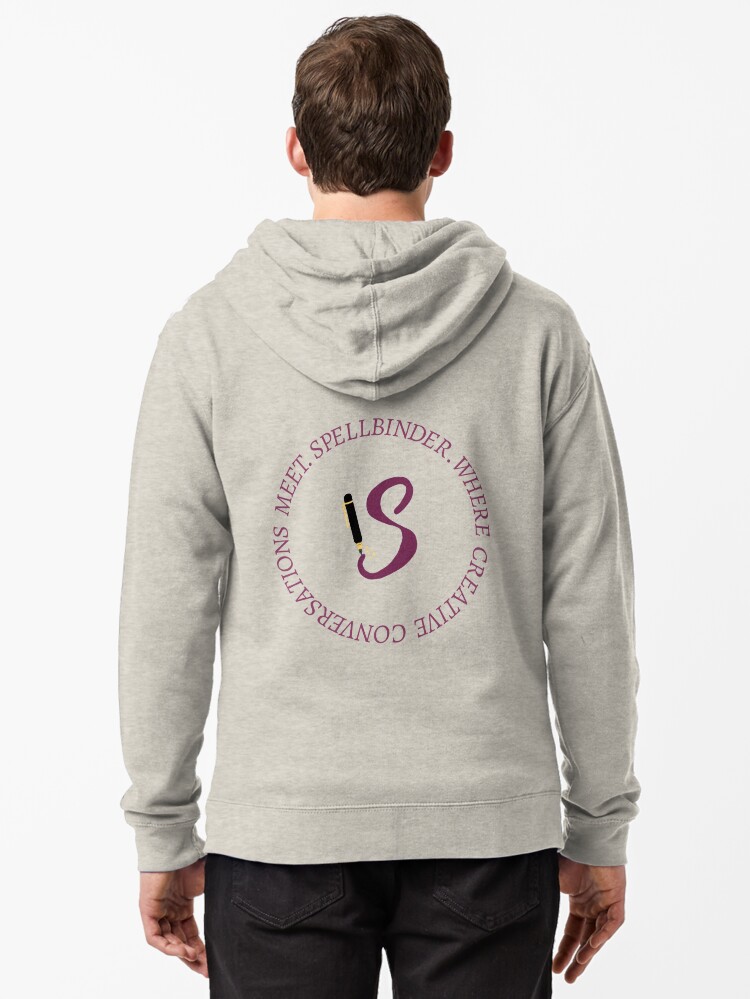 Thumbnail 1 of 5, Zipped Hoodie, Spellbinder Slogan Circle Design designed and sold by spellbindermag.