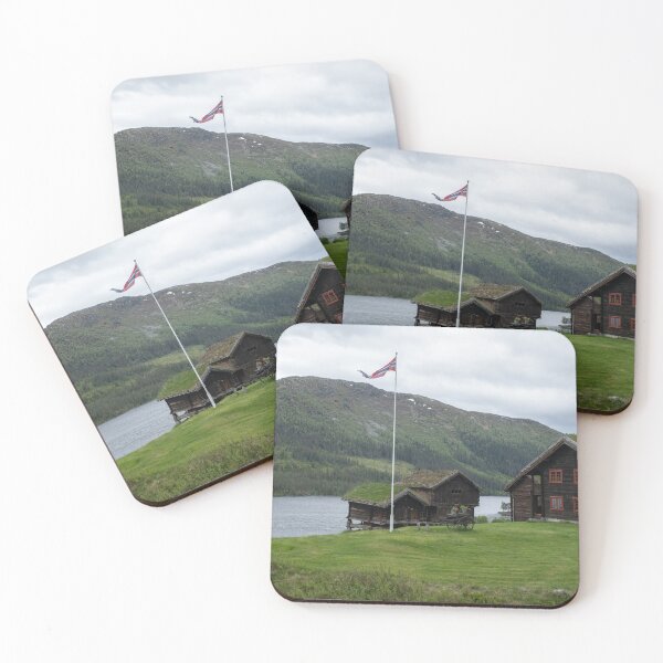 Item preview, Wonderful landscapes in Norway. Vestland. Beautiful scenery of houses with grass roof. Norwegian traditional architecture Mountains, trees and snow in background. Cloudy day designed and sold by Maurizio Fabbroni.