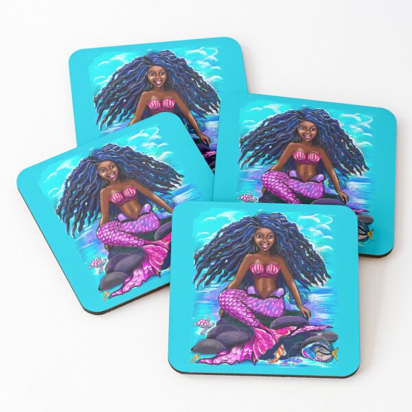 Item preview, Black mermaid with flowing locks singing , brown eyes Afro hair and caramel brown skin designed and sold by Artonmytee.