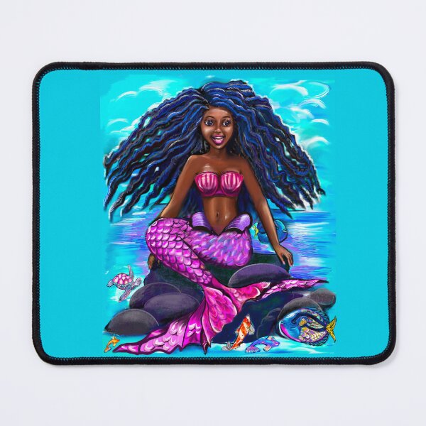 Item preview, Black mermaid with flowing locks singing , brown eyes Afro hair and caramel brown skin designed and sold by Artonmytee.