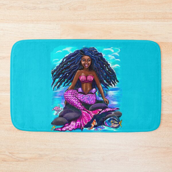 Item preview, Black mermaid with flowing locks singing , brown eyes Afro hair and caramel brown skin designed and sold by Artonmytee.