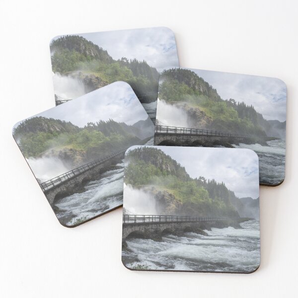Item preview, Wonderful landscapes in Norway. Vestland. Beautiful scenery of Latefossen waterfall under the Lotevatnet lake on the Hardanger scenic route. Mountains, trees in background. Cloudy day designed and sold by Maurizio Fabbroni.