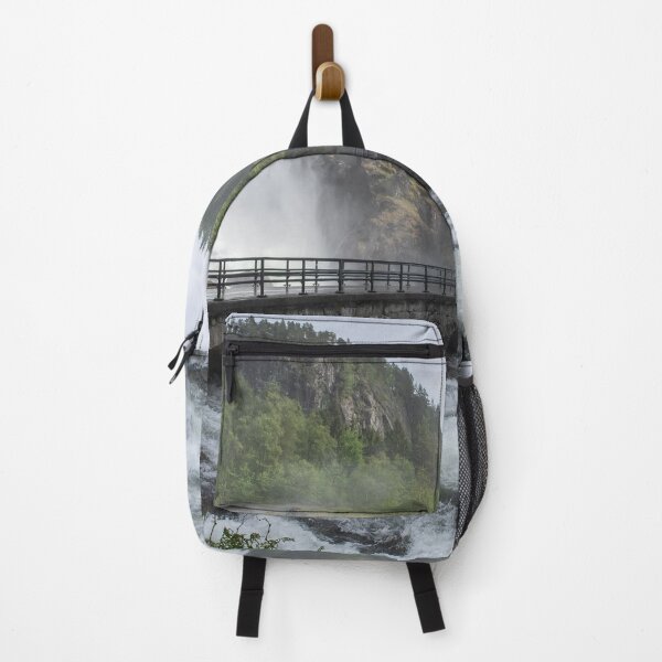 Item preview, Wonderful landscapes in Norway. Vestland. Beautiful scenery of Latefossen waterfall under the Lotevatnet lake on the Hardanger scenic route. Mountains, trees in background. Cloudy day designed and sold by Maurizio Fabbroni.