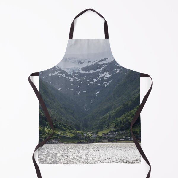 Item preview, Wonderful landscapes in Norway. Vestland. Beautiful scenery of Buerbreen glacier. Sandvevatnet lake. Mountains, trees, rocks and houses in background. Cloudy day designed and sold by Maurizio Fabbroni.