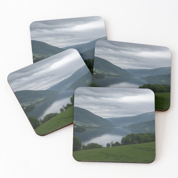 Item preview, Wonderful landscapes in Norway. Vestland. Beautiful scenery of Vangsvatnet lake from the village of Bulken. Mountains, trees in background. Rainy day designed and sold by Maurizio Fabbroni.