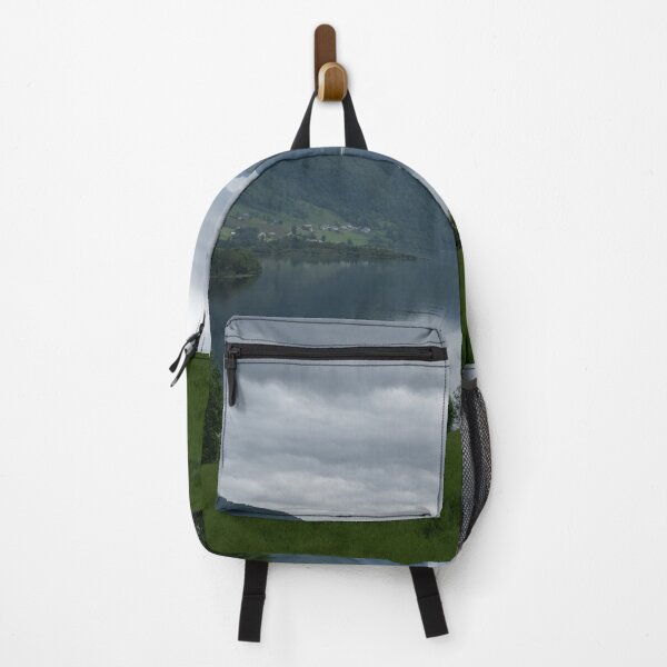 Item preview, Wonderful landscapes in Norway. Vestland. Beautiful scenery of Vangsvatnet lake from the village of Bulken. Mountains, trees in background. Rainy day designed and sold by Maurizio Fabbroni.