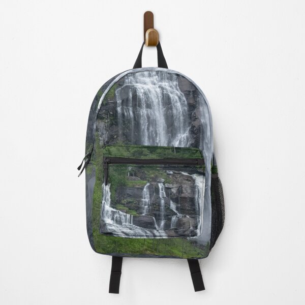 Item preview, Wonderful landscapes in Norway. Hordaland. Beautiful scenery of Skjervsfossen waterfall from the Storelvi river on the Hardanger scenic route. Mountains, trees in background. Rainy day designed and sold by Maurizio Fabbroni.