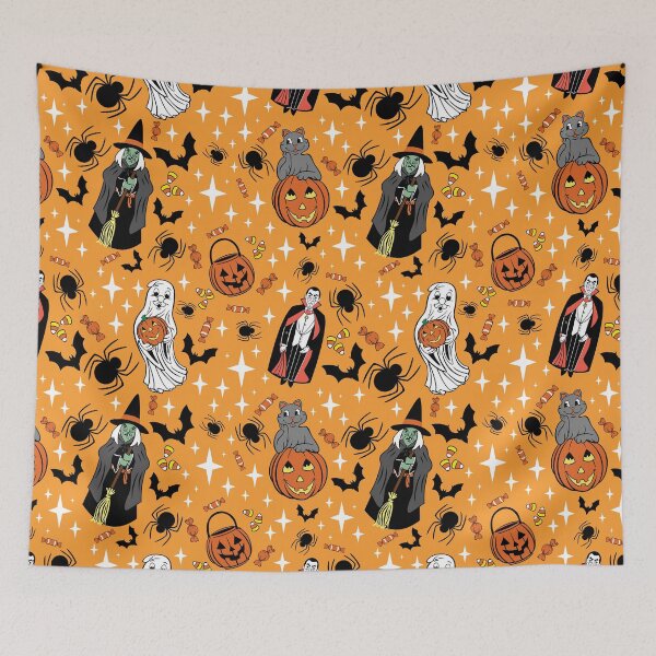 Item preview, Vintage Orange Halloween Blow Mold Dracula, Witch, Ghost & Cat designed and sold by emilyretro.