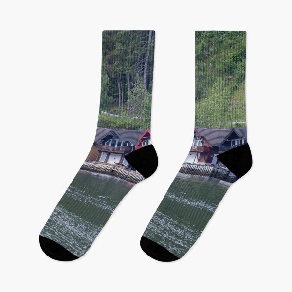 Item preview, Wonderful landscapes in Norway. Vestland. Beautiful scenery of coloured houses facing the spectacular Sognefjord. Rainy day designed and sold by Maurizio Fabbroni.