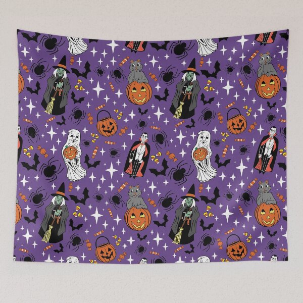 Item preview, Vintage Purple Halloween Blow Mold Vampire, Witch, Ghost, Cat and Trick or Treat Pail Pumpkin designed and sold by emilyretro.