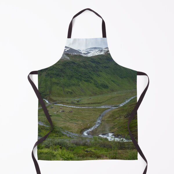 Item preview, Wonderful landscapes in Norway. Vestland. Beautiful scenery from the Myrkdalen Viewpoint.  Mountains, road, rocks, stream, houses, waterfall and snow in background. Cloudy day. designed and sold by Maurizio Fabbroni.