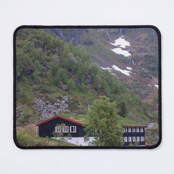 Item preview, Wonderful landscapes in Norway. Vestland. Beautiful scenery of houses with grass roof. Norwegian traditional architecture Mountains, trees and snow in background. Cloudy day (vertical) designed and sold by Maurizio Fabbroni.