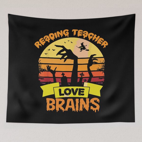 Item preview, reading teacher love brains halloween shirt for school designed and sold by artzaka.
