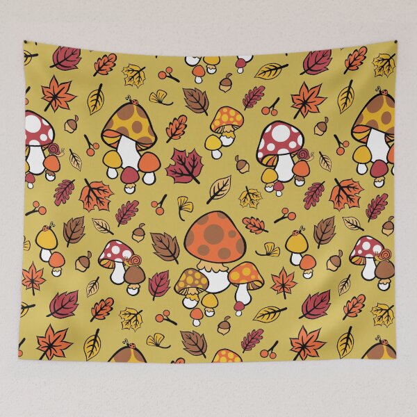 Item preview, Vintage Fall Mushrooms and Autumn Leaves Toadstool, Snails and Acorns designed and sold by emilyretro.