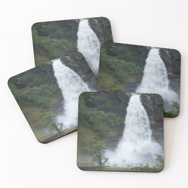 Item preview, Wonderful landscapes in Norway. Vestland. Beautiful scenery of  Steinsdalsfossen waterfall from the Fosselva river. Mountains, trees in background. Rainy day (vertical) designed and sold by Maurizio Fabbroni.