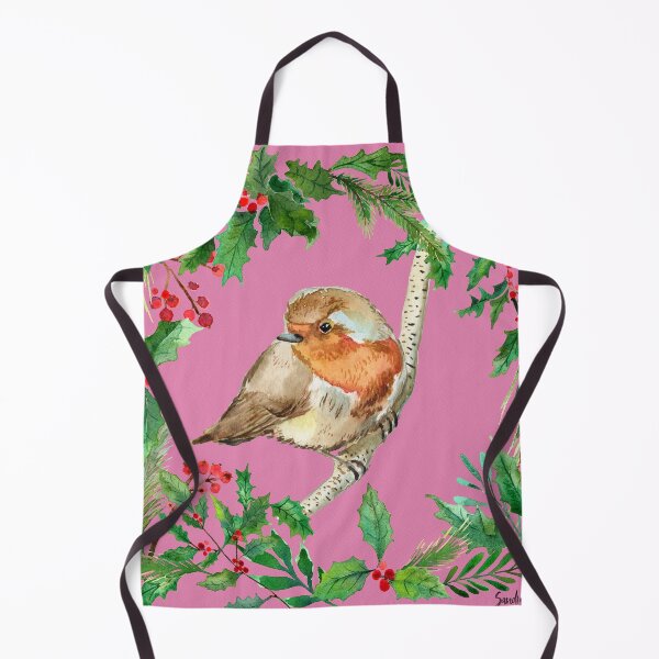Item preview, Robin with holly, pink designed and sold by SandraArtStudio.