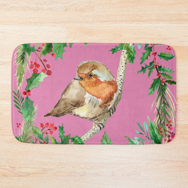 Item preview, Robin with holly, pink designed and sold by SandraArtStudio.