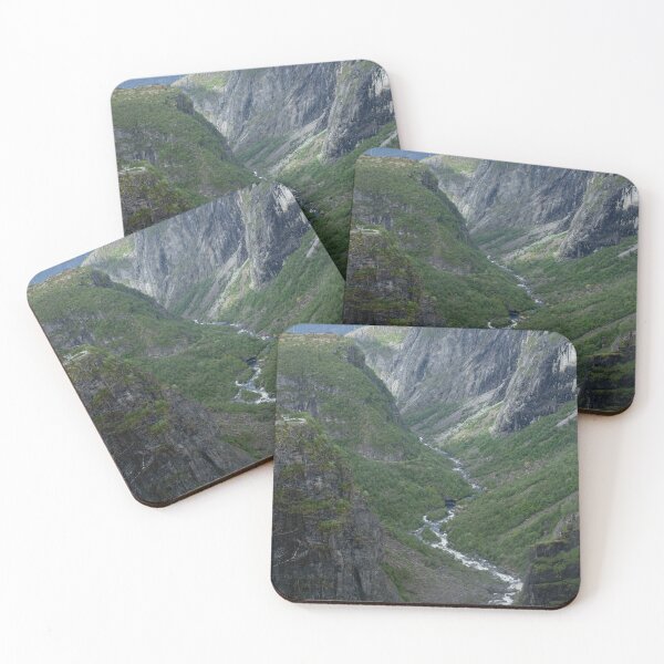 Item preview, Wonderful landscapes in Norway. Vestland. Beautiful scenery of Voringfossen waterfall in the Mabodalen valley on the Hardanger scenic route. Mountains, trees in background. Cloudy day (vertical) designed and sold by Maurizio Fabbroni.