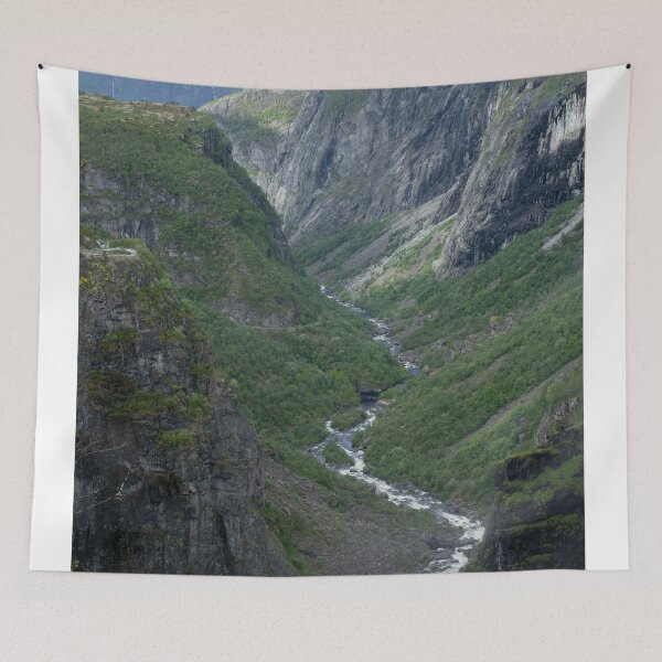 Item preview, Wonderful landscapes in Norway. Vestland. Beautiful scenery of Voringfossen waterfall in the Mabodalen valley on the Hardanger scenic route. Mountains, trees in background. Cloudy day (vertical) designed and sold by Maurizio Fabbroni.