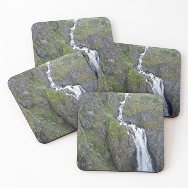 Item preview, Wonderful landscapes in Norway. Vestland. Beautiful scenery of Voringfossen waterfall in the Mabodalen valley on the Hardanger scenic route. Mountains, trees in background. Cloudy day (vertical) designed and sold by Maurizio Fabbroni.