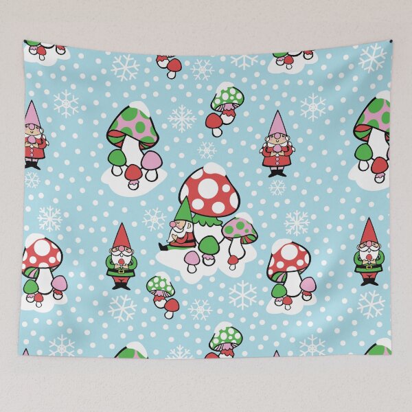 Item preview, Vintage Christmas Gnome and Pink Winter Mushroom Toadstool, Winter Valentine's Day Snow designed and sold by emilyretro.