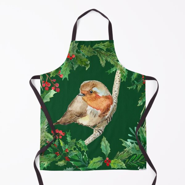 Item preview, Robin with holly, dark green designed and sold by SandraArtStudio.