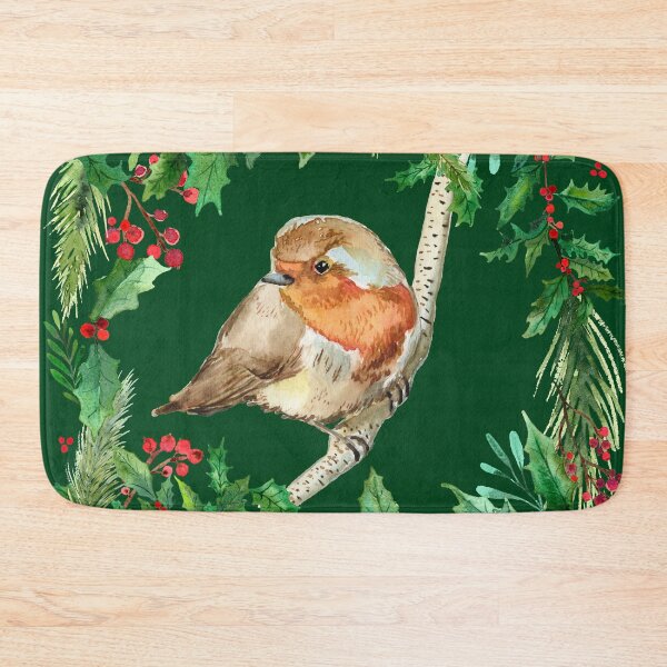 Item preview, Robin with holly, dark green designed and sold by SandraArtStudio.