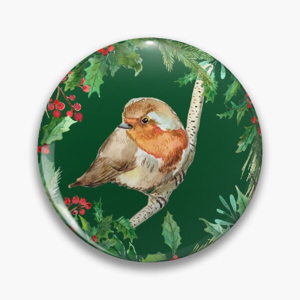 Item preview, Robin with holly, dark green designed and sold by SandraArtStudio.
