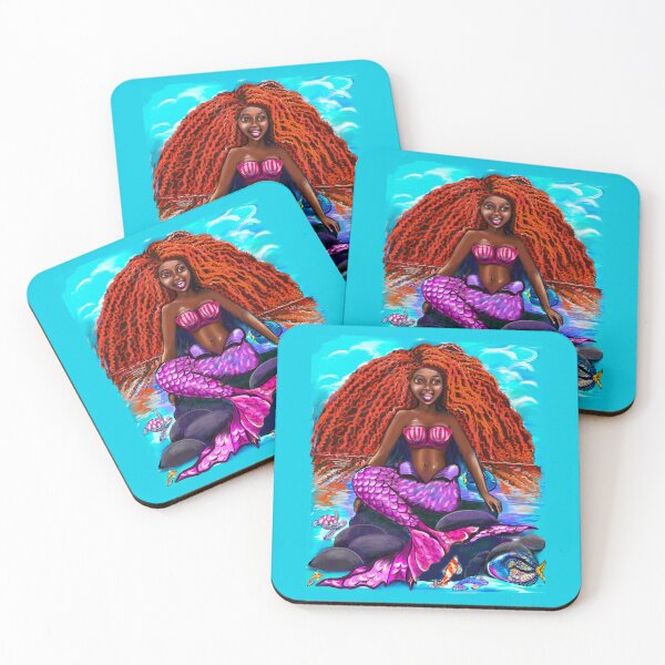 Item preview, Black mermaid with flowing red locks singing , African American Mermaid  designed and sold by Artonmytee.