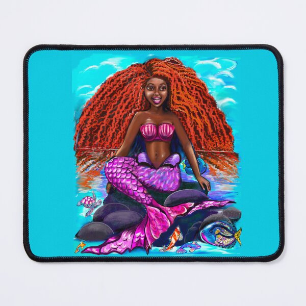 Item preview, Black mermaid with flowing red locks singing , African American Mermaid  designed and sold by Artonmytee.