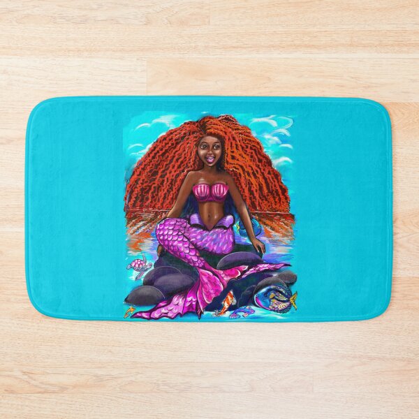 Item preview, Black mermaid with flowing red locks singing , African American Mermaid  designed and sold by Artonmytee.
