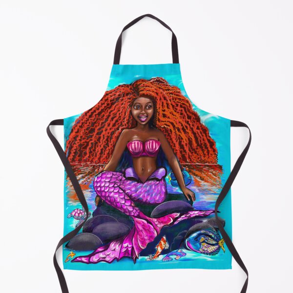 Item preview, Black mermaid with flowing red locks singing , African American Mermaid designed and sold by Artonmytee.