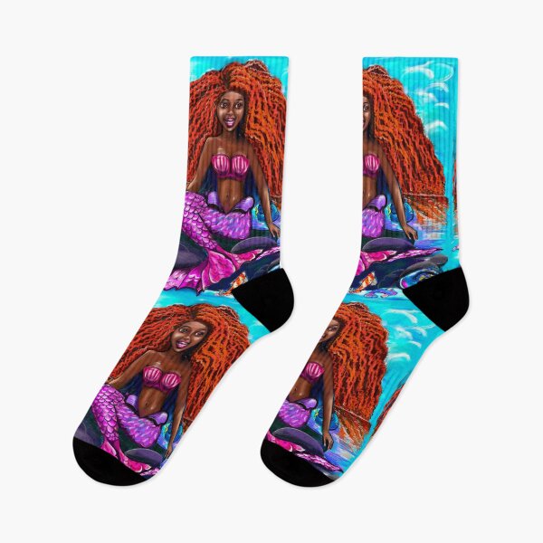 Item preview, Black mermaid with flowing red locks singing , African American Mermaid  designed and sold by Artonmytee.