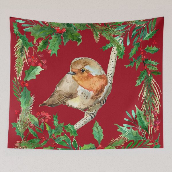 Item preview, Robin with holly, red designed and sold by SandraArtStudio.
