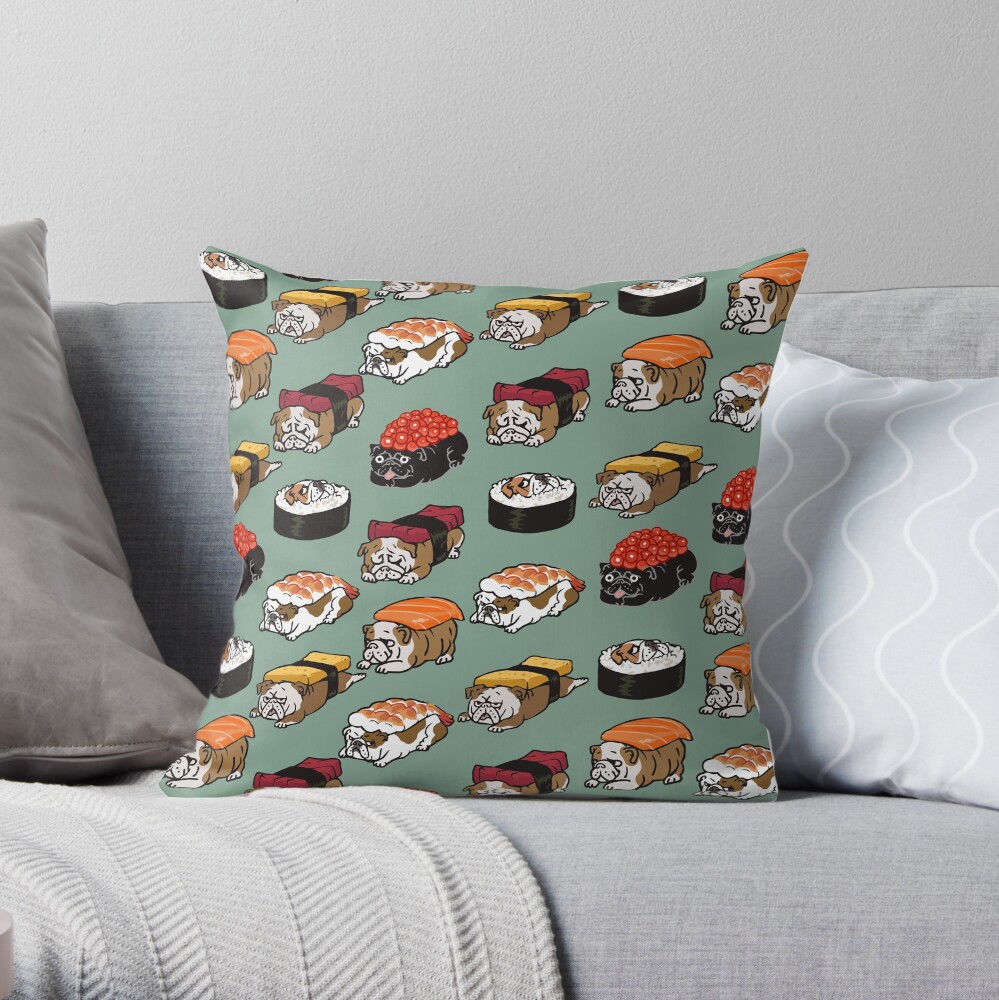 Sushi English Bulldog Throw Pillow