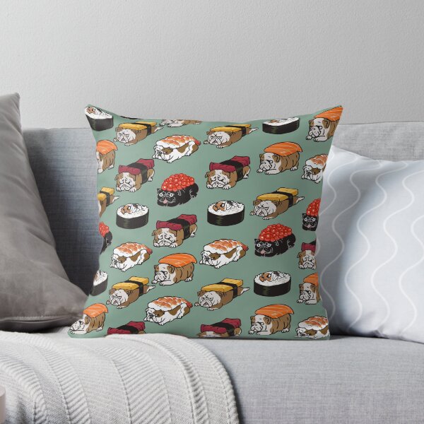 Sushi English Bulldog Throw Pillow