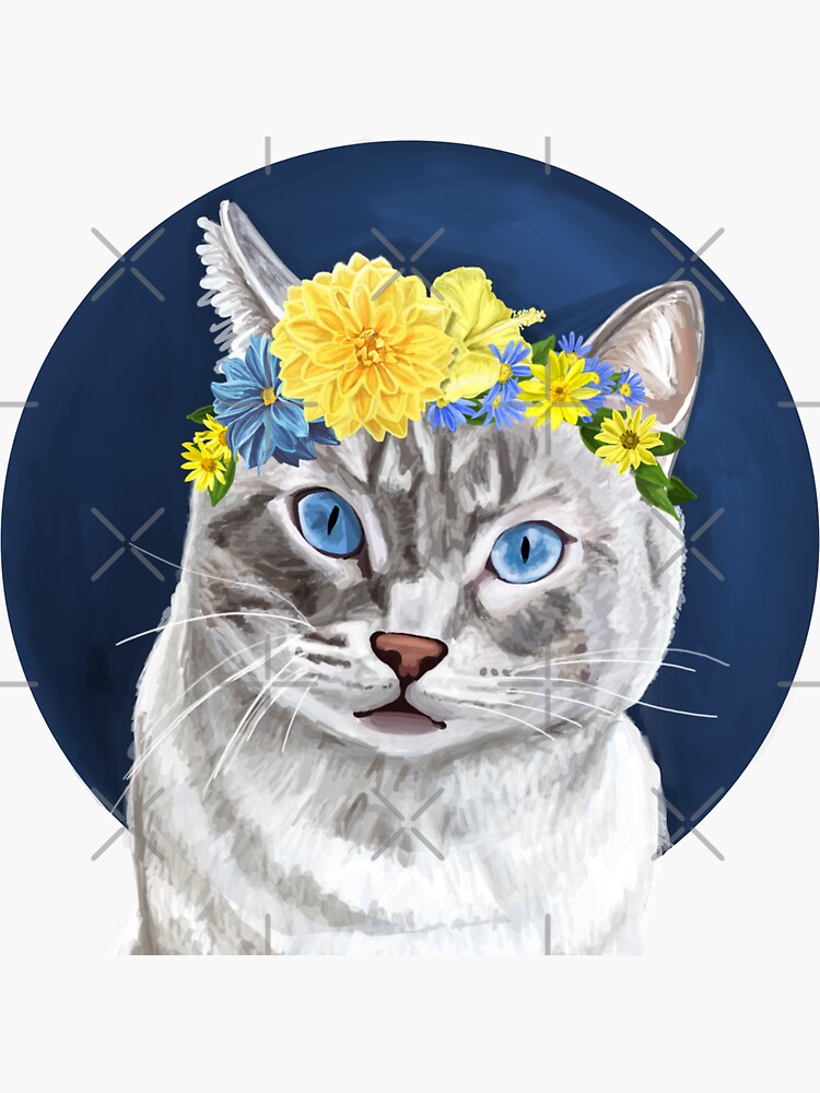 "Tabby cat with flower crown" Sticker for Sale by DrawBotanical Redbubble