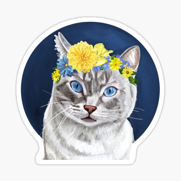 "Tabby cat with flower crown" Sticker for Sale by DrawBotanical Redbubble