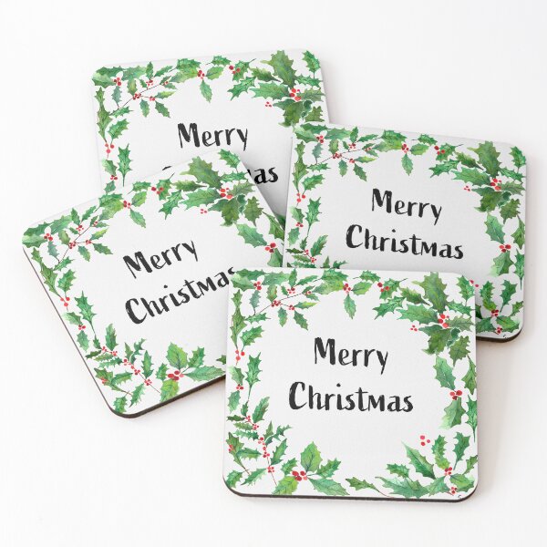Item preview, Merry Christmas, holly, quote designed and sold by SandraArtStudio.