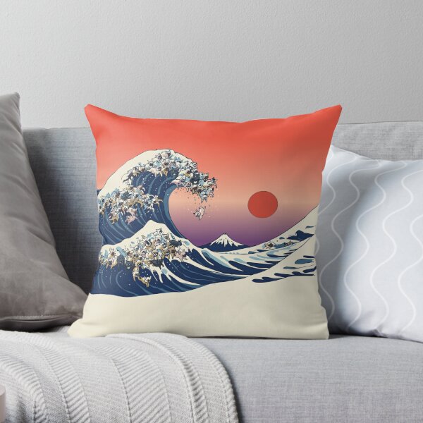 The Great Wave of French Bulldog Throw Pillow