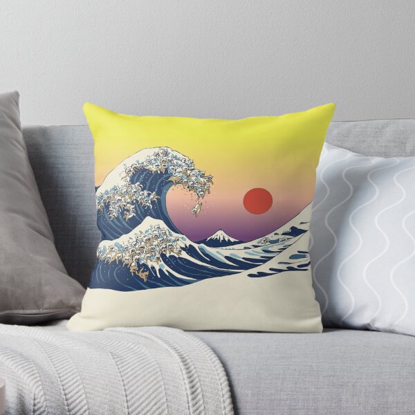 The Great Wave of Cat Throw Pillow