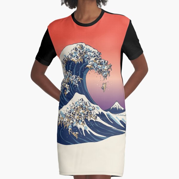 The Great Wave of Pug Graphic T-Shirt Dress