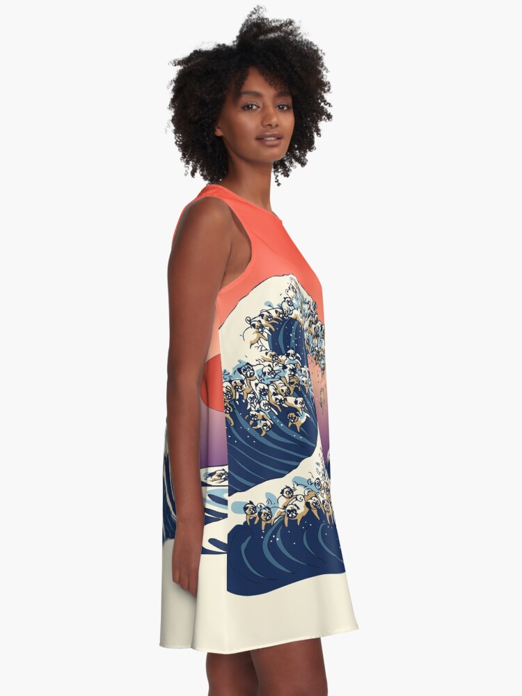 Alternate view of The Great Wave of Pug A-Line Dress