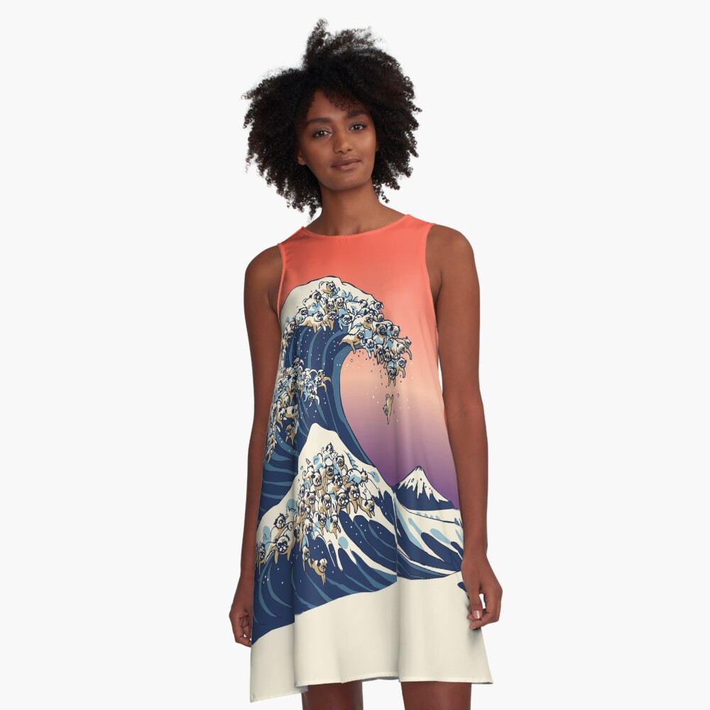 The Great Wave of Pug A-Line Dress