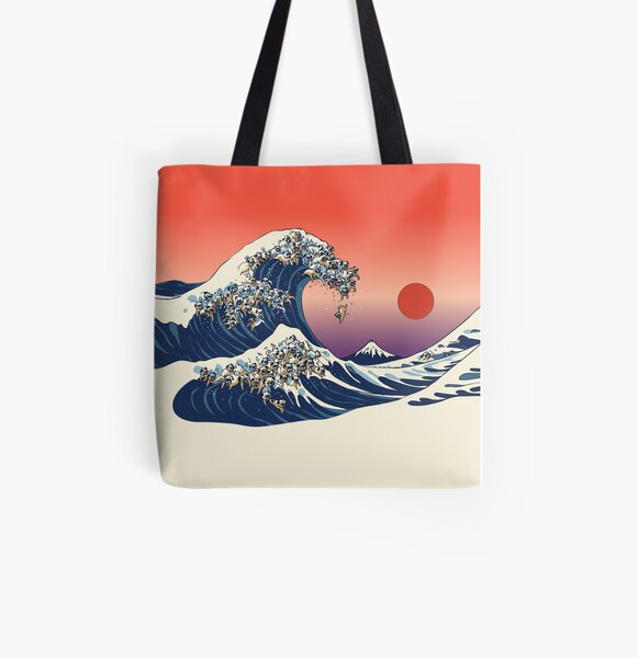 The Great Wave of Pug All Over Print Tote Bag
