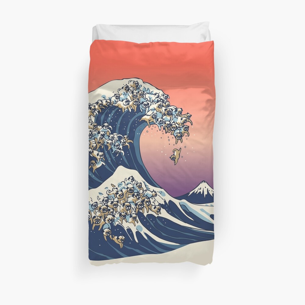 The Great Wave of Pug Duvet Cover