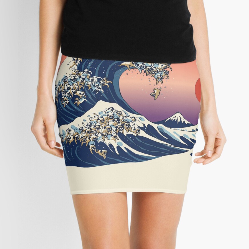 The Great Wave of Pug Mini Skirt