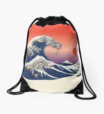 The Great Wave of Pug Drawstring Bag
