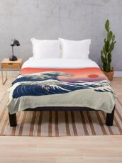 The Great Wave of Pug Throw Blanket