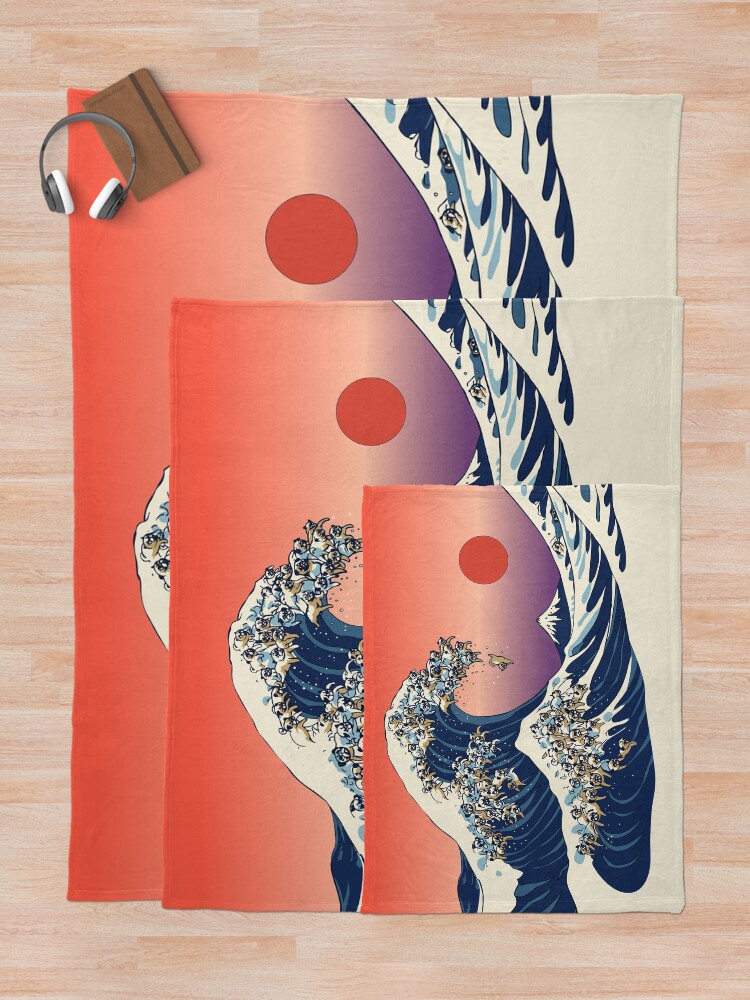Alternate view of The Great Wave of Pug Throw Blanket